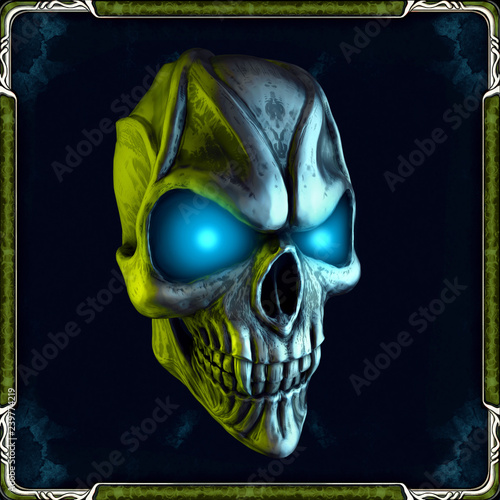 Skull with glowing blue eyes