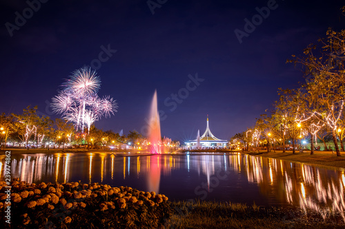 Firework in Beautiful public parkland Suan Luang R.9 in Bangkok Thailand