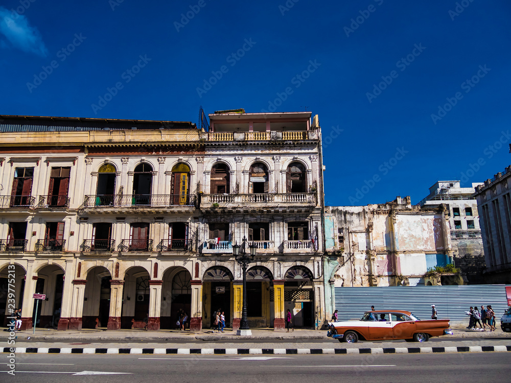 Havana, Cuba. Nov 28, 2018 - street view near Capitolio in central Havana