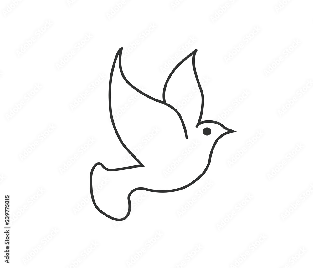 dove black line icon on white background dove black line icon on white background