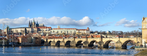 Panorama of Prague, River Vltava.