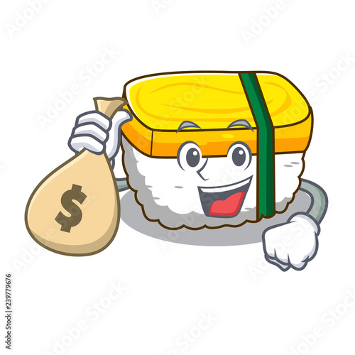 With money bag tamago sushi Isolated on a mascot