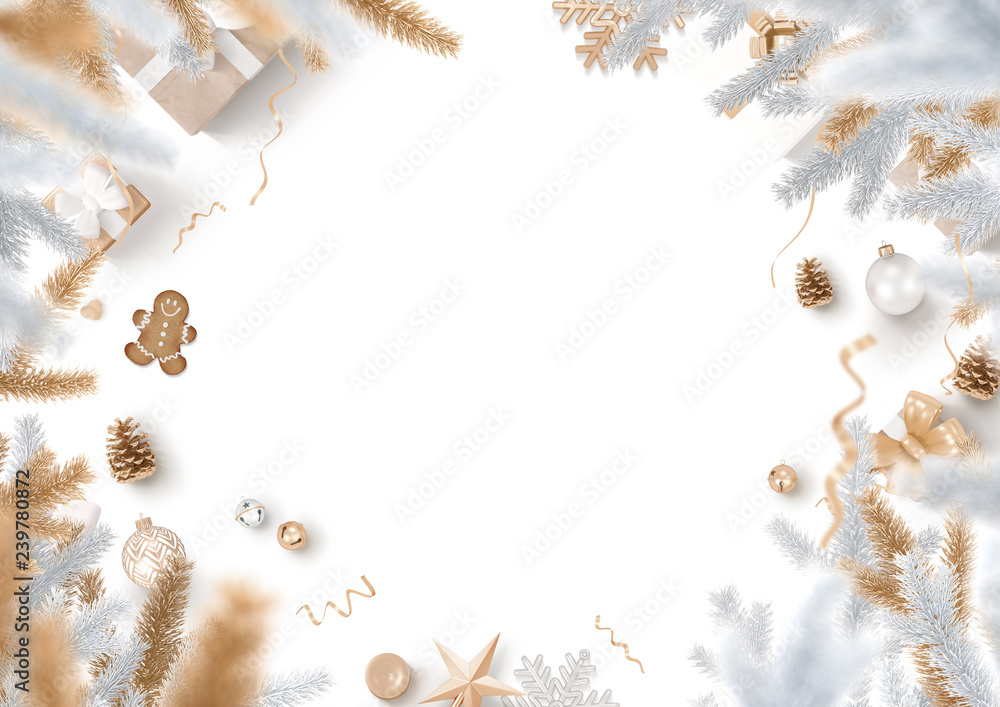 Christmas decoration border and blank white background Christmas decoration border and blank white background