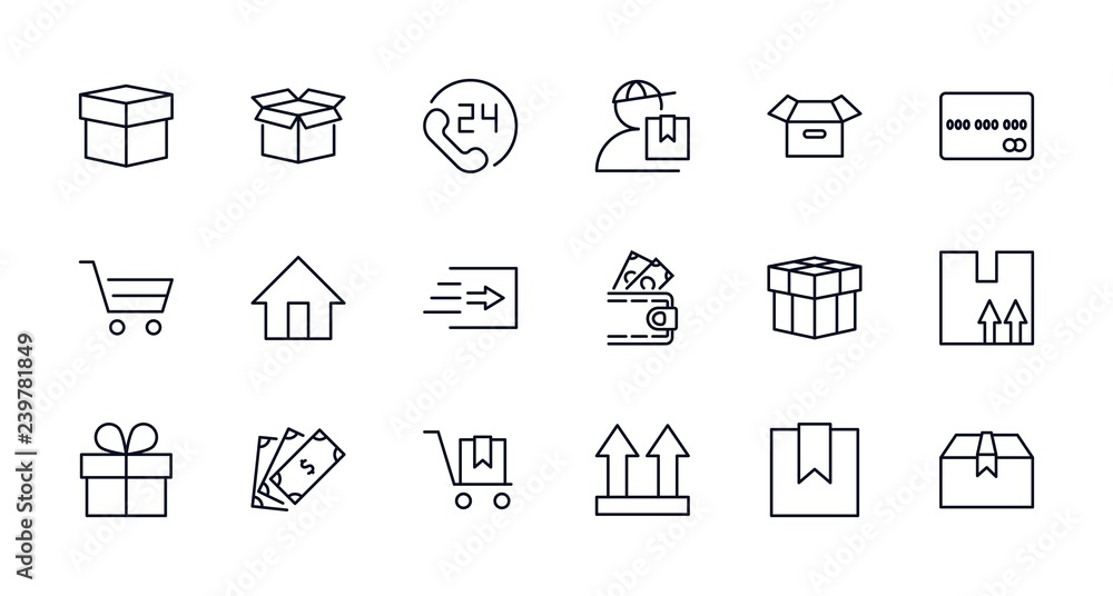Set of shipping vector line icon. It contains symbols to box, home and more. Editable move. 32x32 pixels. Set of shipping vector line icon. It contains symbols to box, home and more. Editable move. 32x32 pixels.