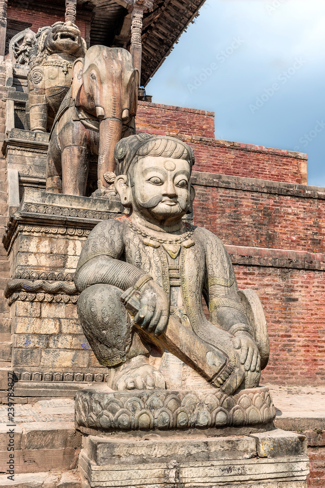 Carvings at Nyatapola Temple of Taumadhi Square in Bhaktapur, Nepal.
