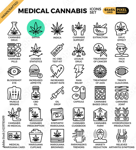 Medical cannabis concept line icons