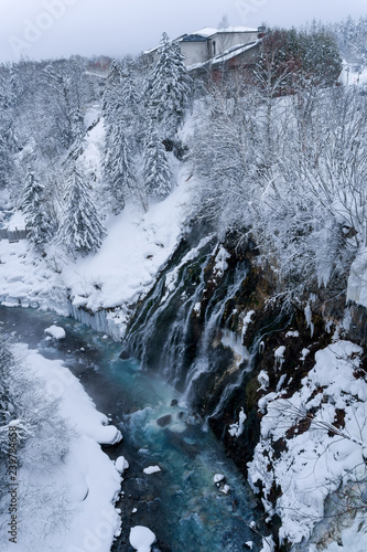 Shirahige waterfall in winter, Biei, Japan photo