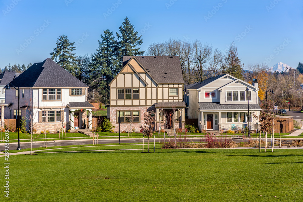 Row of houses in a suburb Wilsonville Oregon.