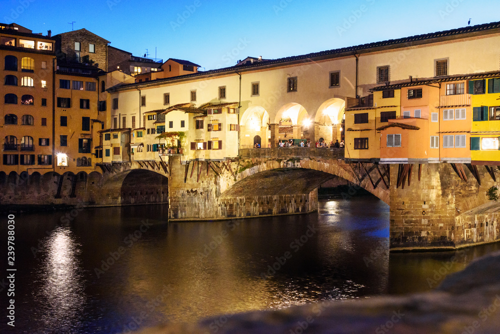 Ponte Vecchio Bridge over river Arno at night. Florence. Italy