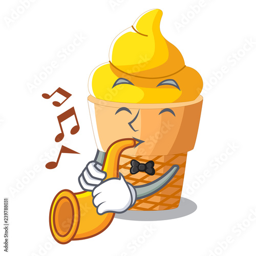 With trumpet banana ice cream in shape cartoon