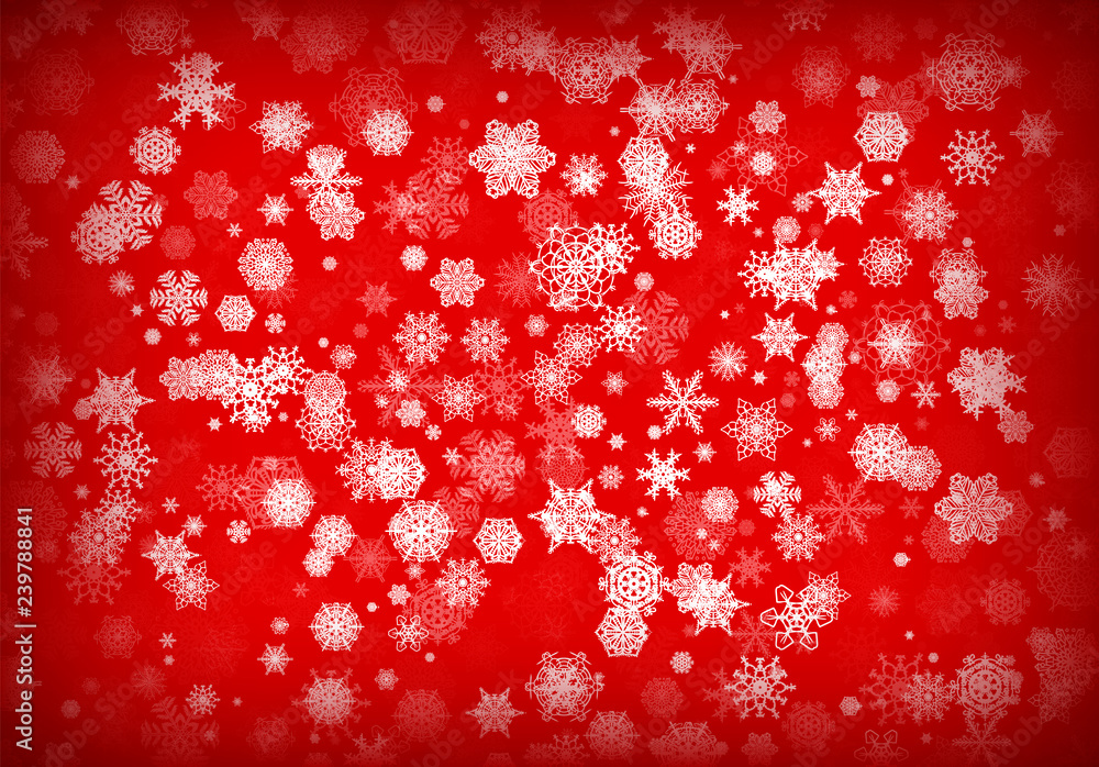 Christmas background or card with handdrawn snowflakes falling for invitation or xmas holiday greetings