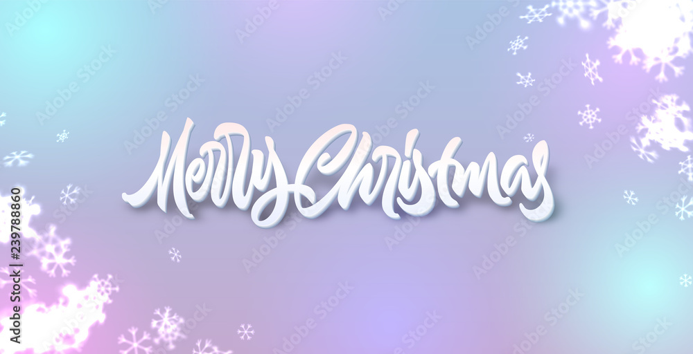 Christmas snowflakes background with falling snow and lettering or calligraphic greeting text Christmas snowflakes background with falling snow and lettering or calligraphic greeting text