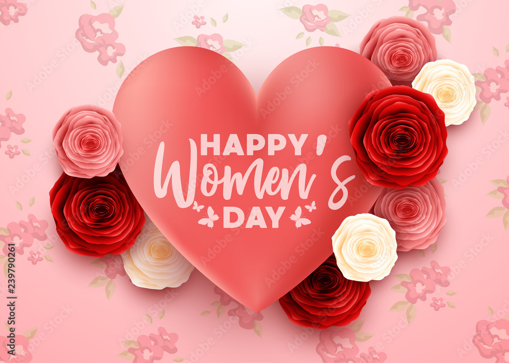 Happy International Women's Day with flowers background