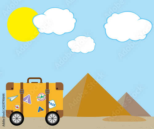 Travel in desert to Egypt with pyramids under the sun