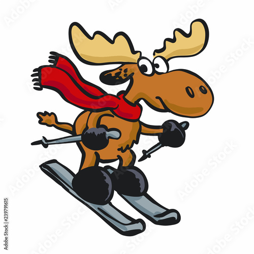 Moose riding ski cartoon