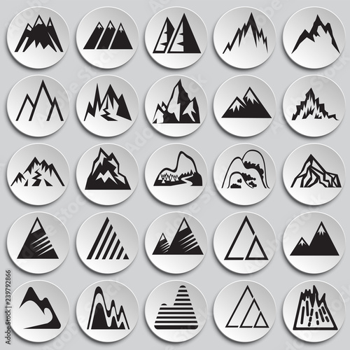 Mountain icons set on plates background for graphic and web design, Modern simple vector sign. Internet concept. Trendy symbol for website design web button or mobile app