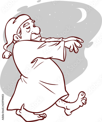 Mature man in pajamas sleepwalking  vector illustration
