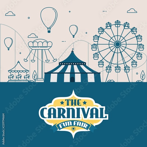Papier peint vector illustrations of carnival circus with   tent, carousels, ticket fun fair