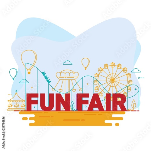 vector illustrations of carnival circus with   tent, carousels, ticket fun fair amusement park
