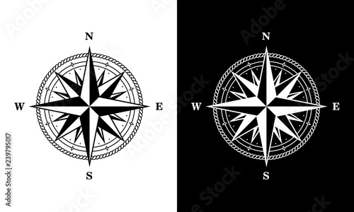 Vector black and white compass