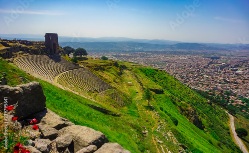 Theater of Pergamon Ancient City in Bergama, Izmir, Turkey. Acropolis of Pergamon. Old ruin. photo