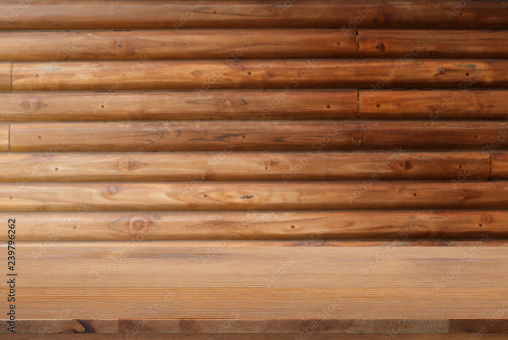 Fototapeta premium Empty desk with Vintage Wooden panel texture or side view of wall for background