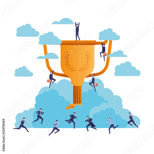 businessmen in the clouds with trophy avatar character