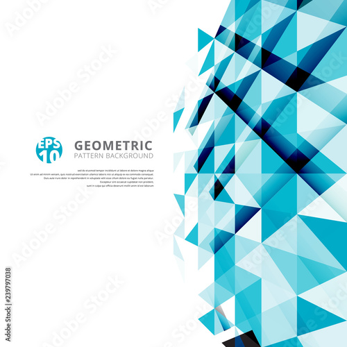 Abstract blue geometric triangles pattern perspective on white background with copy space