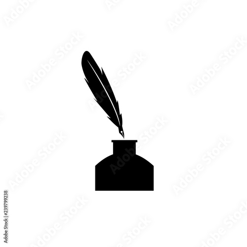 Feather pen and inkwell. Drawing of ancient stationery on white background. Concept for education. - Vector