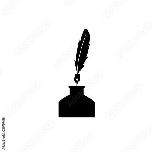 Feather pen and inkwell. Drawing of ancient stationery on white background. Concept for education. - Vector