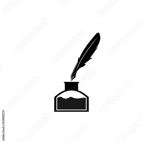 Feather pen and inkwell. Drawing of ancient stationery on white background. Concept for education. - Vector