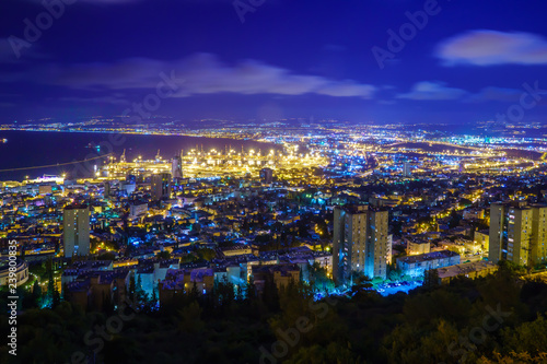 Night view of the bay of Haifa and the harbor