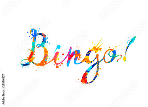 Bingo. Watercolor splash paint inscription