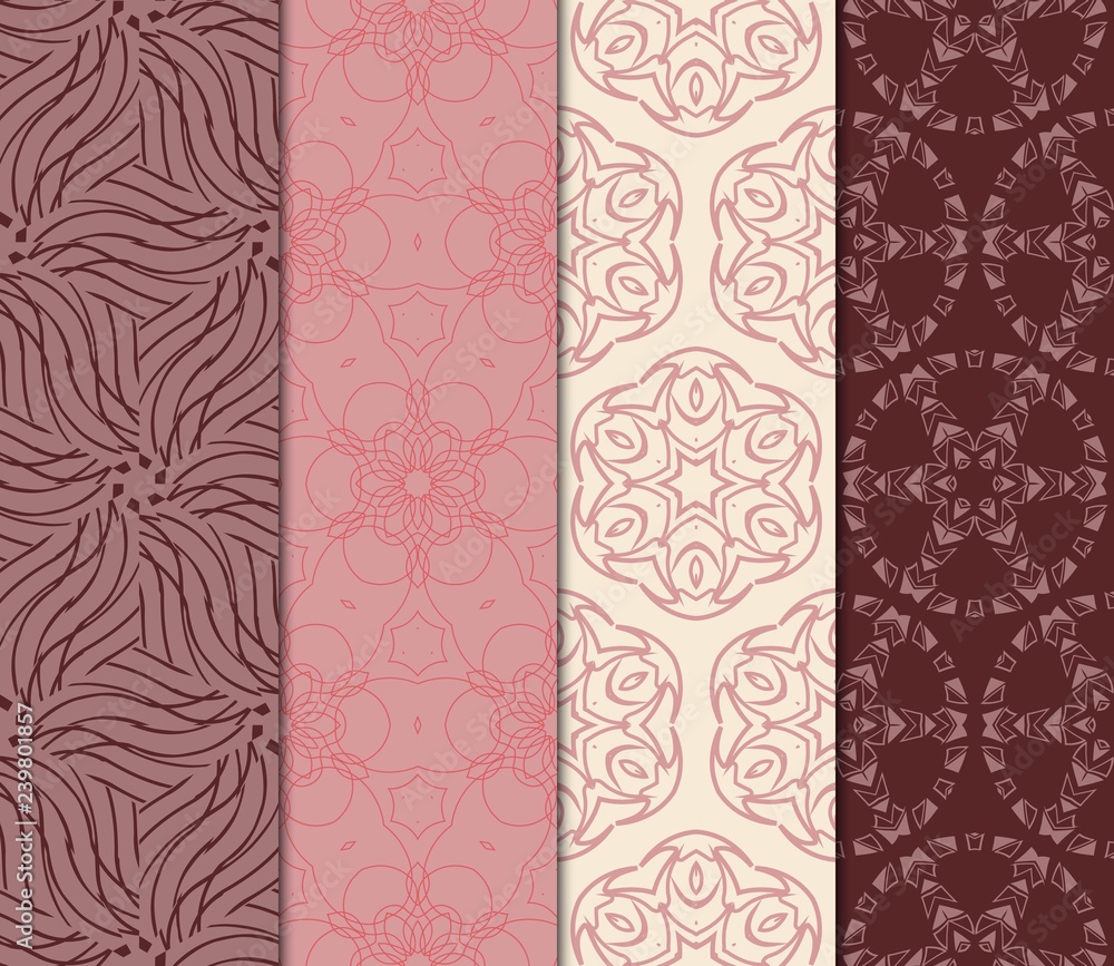 Set Of Ornamental Design. Modern Seamless Geometry Pattern. Vector Illustration. For Interior Design, Printing, Web And Textile Design. Set Of Ornamental Design. Modern Seamless Geometry Pattern. Vector Illustration. For Interior Design, Printing, Web And Textile Design.