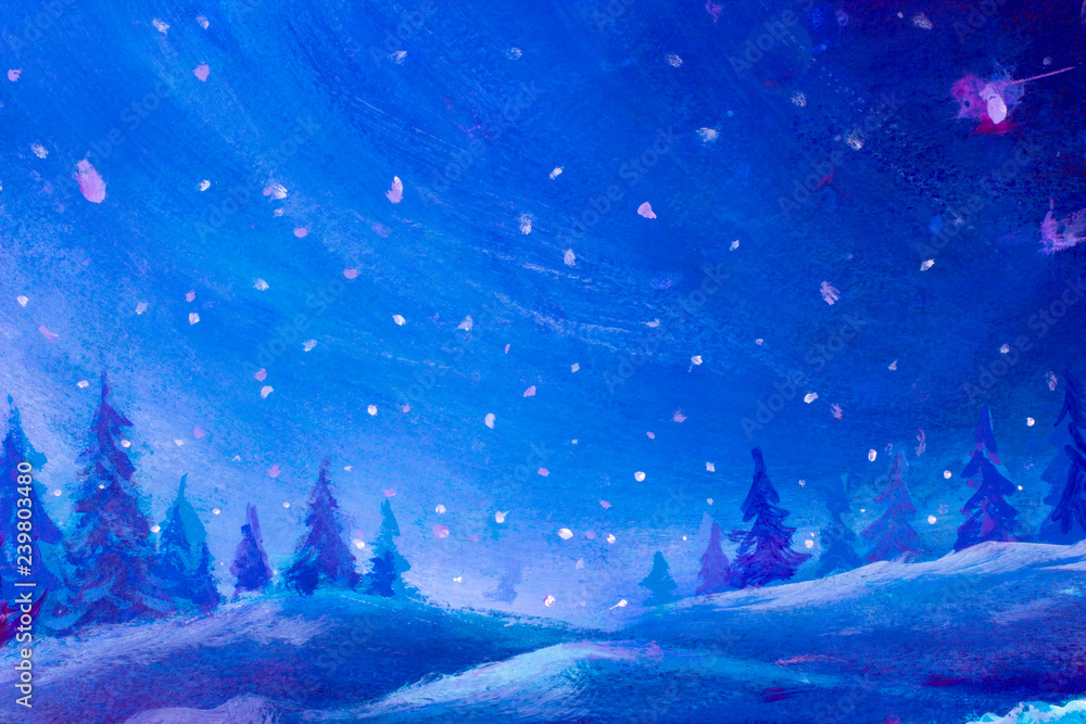 Oil painting Christmas background artwork illustration art. Christmas trees in night merry magic forest wood drawing. Let it snow in Holiday background Stock Illustration | Adobe Stock Oil painting Christmas background artwork illustration art. Christmas trees in night merry magic forest wood drawing. Let it snow in Holiday background Stock Illustration | Adobe Stock