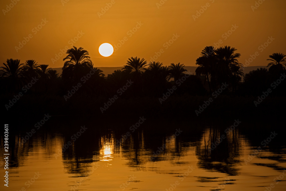 Obraz premium Landscape view of large river nile in Egypt at sunset