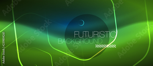 Neon glowing lines, magic energy space blue light concept, abstract background wallpaper design