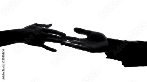 Vászonkép Couple hands separating, relations conflict, losing love partner, breakup symbol