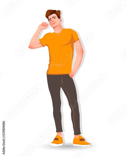 illustration of a young handsome man in casual clothes. Vector illustration.