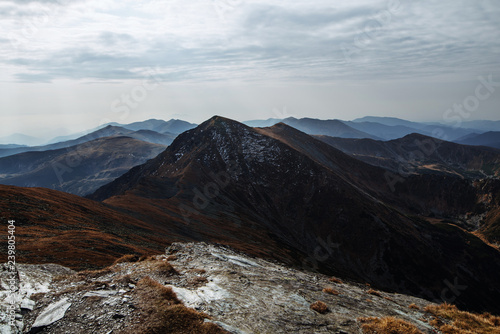 Scenic landscapes in a European country. Climbing the mountain top