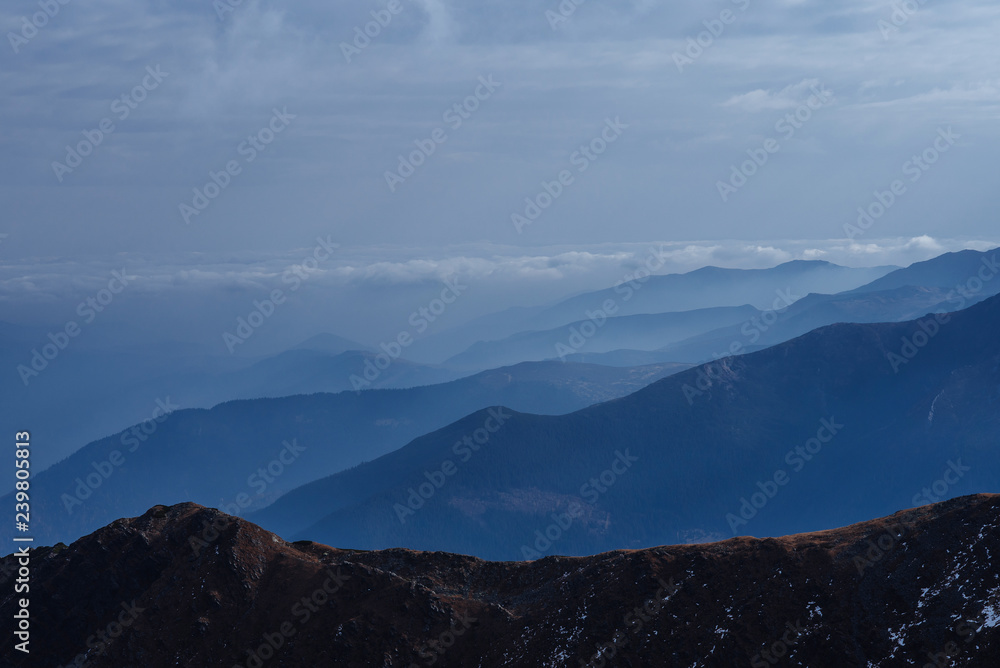 Scenic landscapes in a European country. Climbing the mountain top