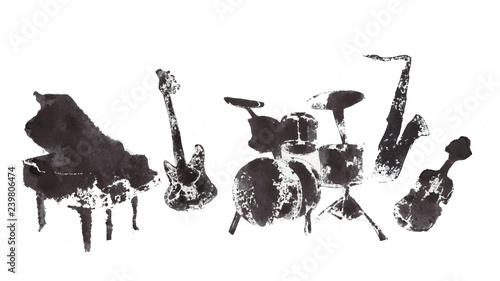 Photography musical instruments, black and white graphics, abstraction