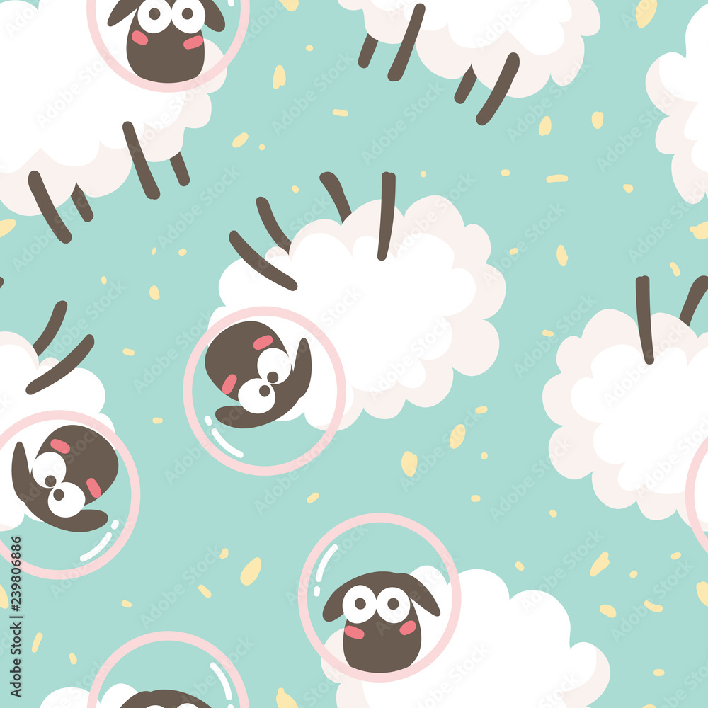cute cartoon seamless pattern with   sheeps in space. healty sleep, textile, children's illustration. wrapping paper design