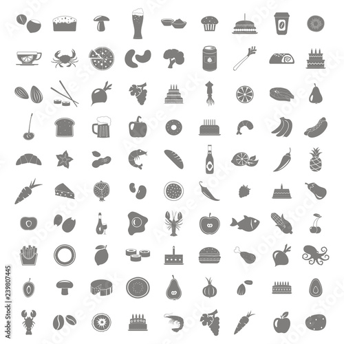 Set of monochrome icons with food and drinks  for your design