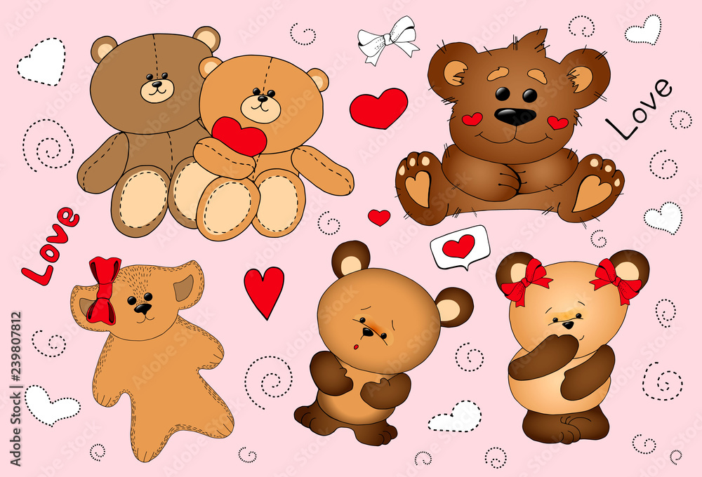 Fototapeta premium set for the day of all lovers. bears stars lettering love you