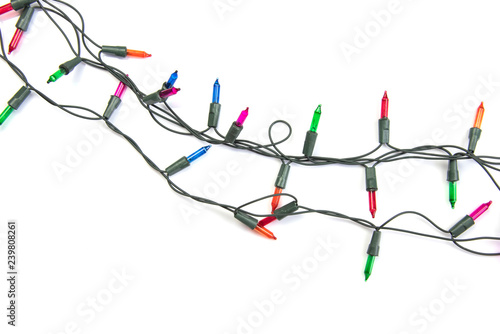 Christmas lights ornaments isolated on white background