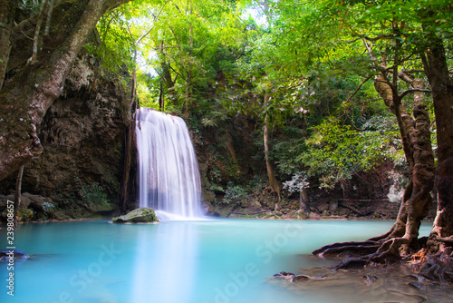 Beautiful Waterfall in deep forest at Erawan waterfall National Park  Kanchanaburi  Thailand 