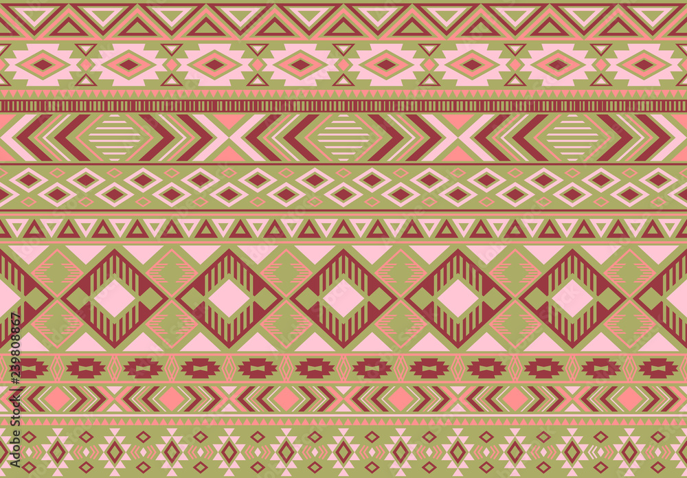 Ikat pattern tribal ethnic motifs geometric seamless vector background. Graphic boho tribal motifs clothing fabric textile print traditional design with triangle and rhombus shapes.