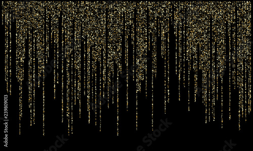 Garland lights gold glitter hanging vertical lines vector holiday background.