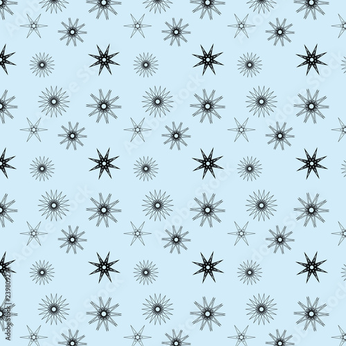 Festive seamless pattern of funny snowflakes and stars